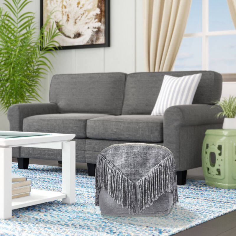 Hivvago 18 Inch Gray Wool Cotton Blend Pouf Ottoman