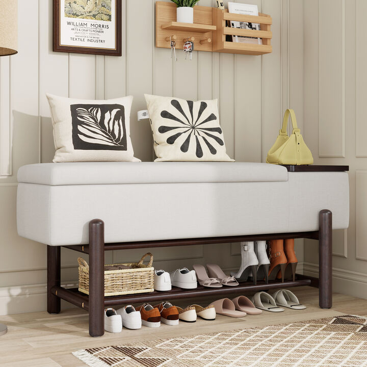 Merax Farmhouse Upholstered Storage Bench with Hidden Compartment