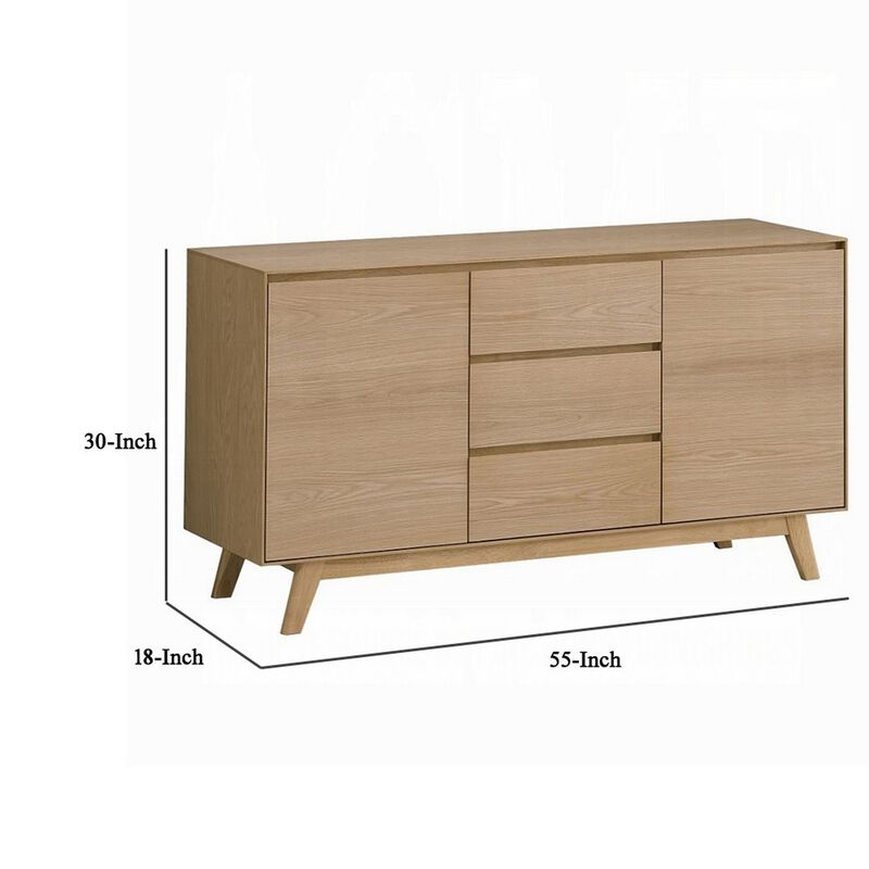 Semi Sideboard Buffet Console, 3 Drawers, 2 Cabinets, Oak Brown Wood