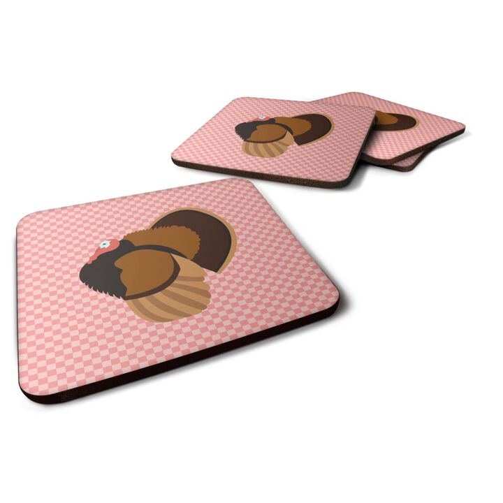 Caroline's Treasures Bronze Turkey Pink Check Decorative coasters, 3.5, Multicolor
