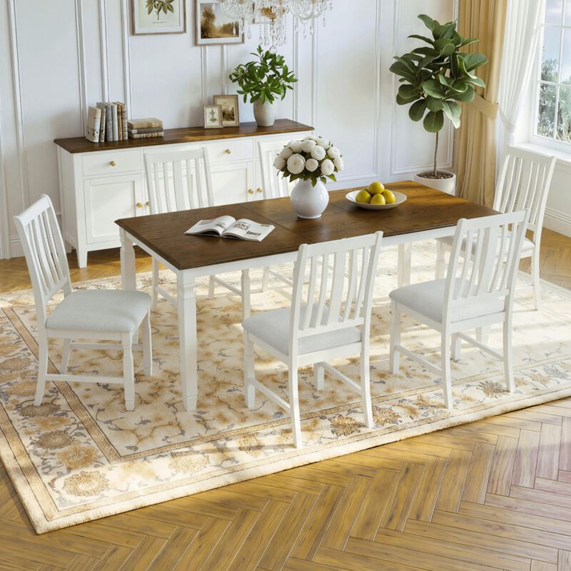 Wevelk Farmhouse 7‑Piece Extendable Dining Table Set image number 2