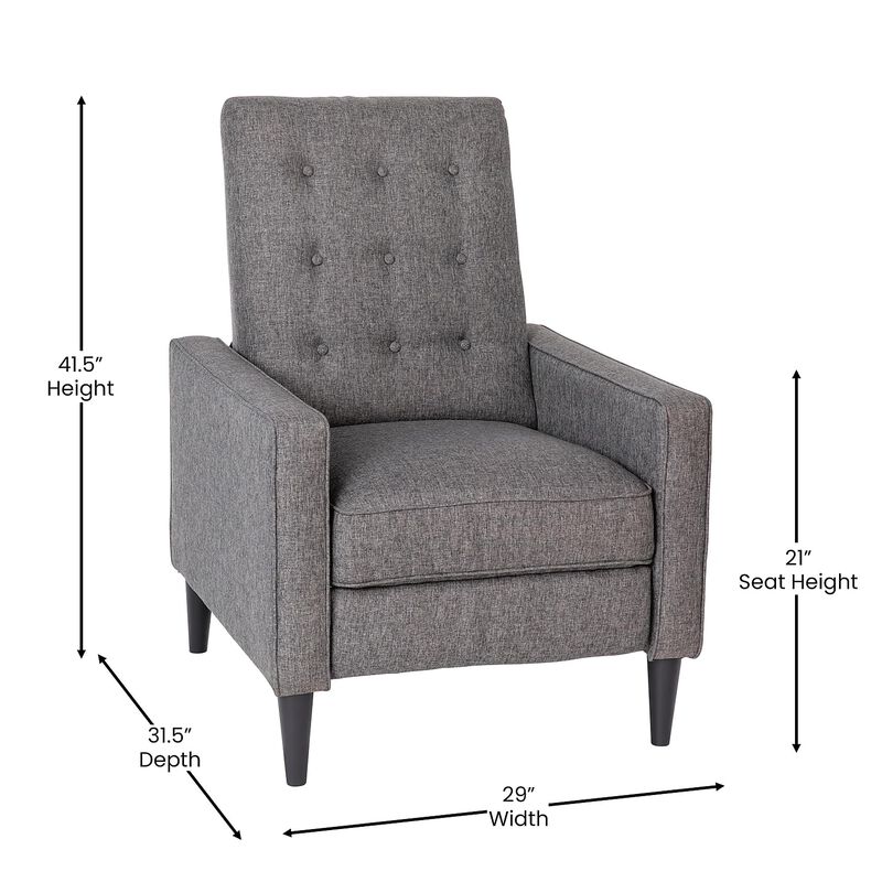 Flash Furniture Ezra Pushback Recliner - Mid-Century Modern Gray Fabric Upholstery - Button Tufted Back - Residential & Commercial Use