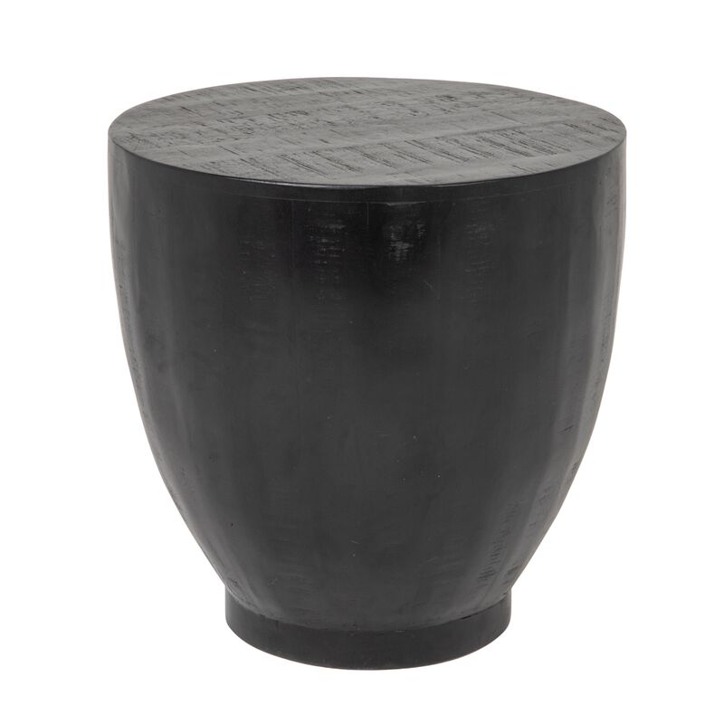 Round Mango Wood Drum End Table with Combed Finish, Black image number 0