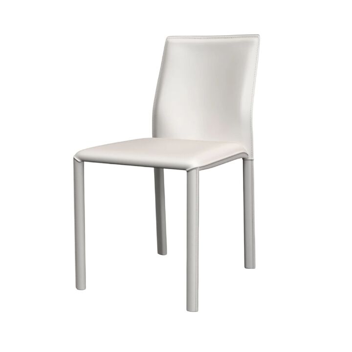 Nuwo Side Dining Chair Set of 2, White Faux Leather, Modern Metal Legs