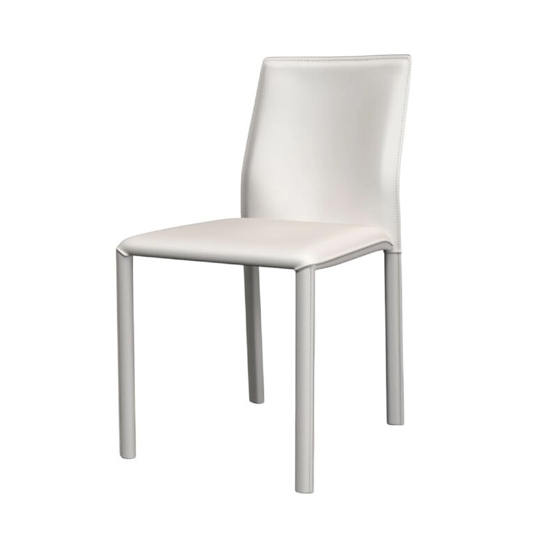 Nuwo Side Dining Chair Set of 2, White Faux Leather, Modern Metal Legs