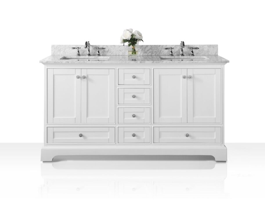 Audrey 66 in. Bath Vanity Set in White with Italian Carrara White Marble Vanity top and White Undermount Basin