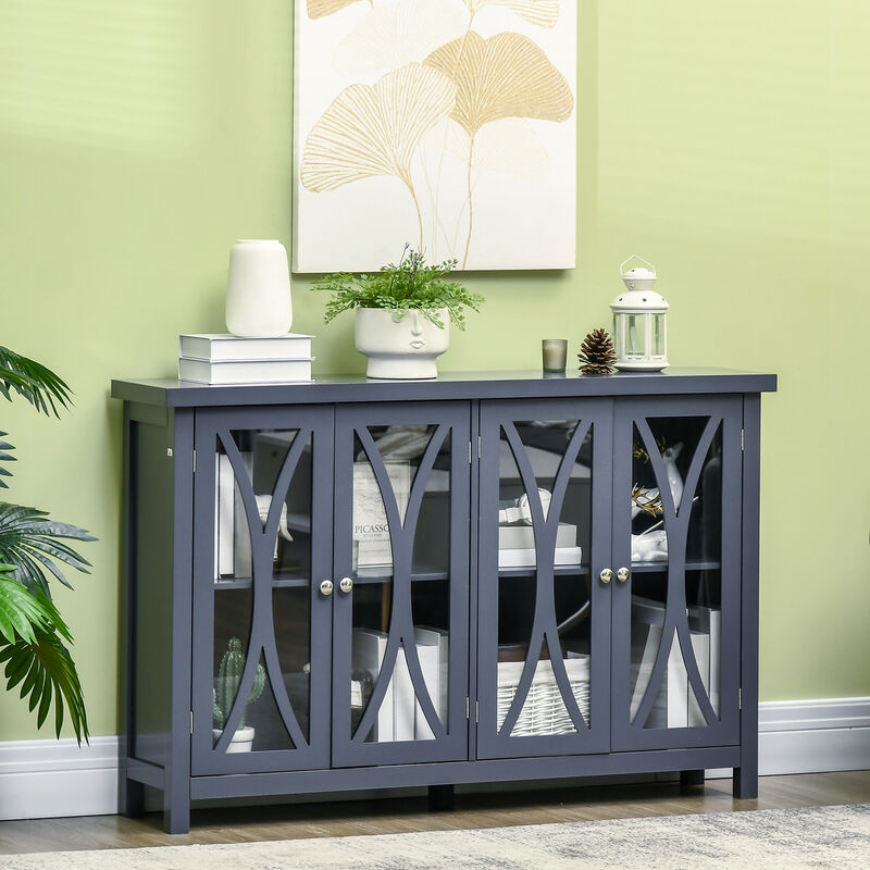 HOMCOM Sideboard, Buffet Cabinet with Adjustable Shelves, Credenza with 4 Glass Doors, Gray