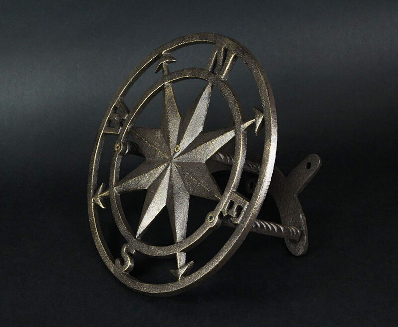 Cast Iron Compass Rose Wall Mounted Decorative Hanging Garden Hose Holder Bronze image number 6