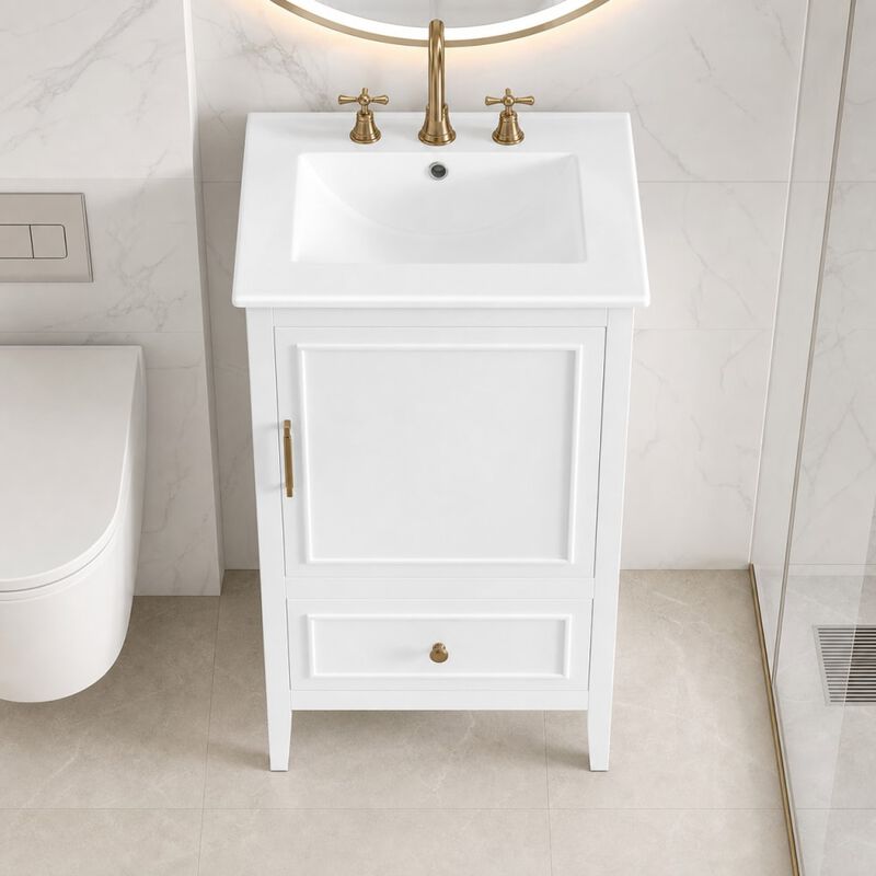 ELEMENT ACE Freestanding 20 Inch Bathroom Vanity with Ceramic Sink, Soft Closing Door, Drawer, and Built-In Storage Rack image number 3