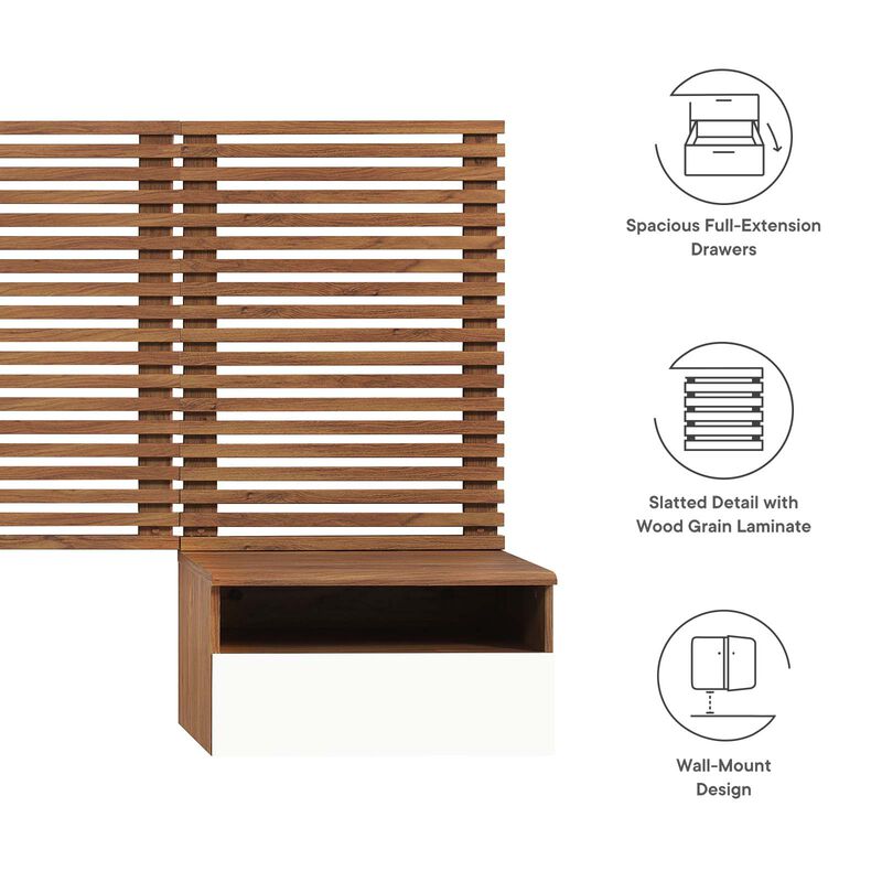 Modway - Render Wall Mount Queen Headboard and Modern Nightstands Walnut image number 4