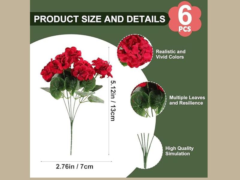 6 Bundle Red Artificial Flowers UV Resistant Outdoor Home Decor image number 2