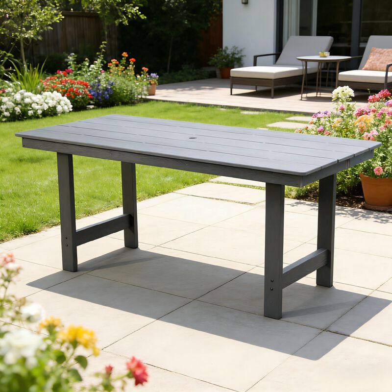WOW PIONEER Patio Dining Rectangular Patio Dining Table HDPE Weather-Resistant Seats 4&ndash;6 Umbrella Hole Backyard Garden Poolside Entertainment image number 4