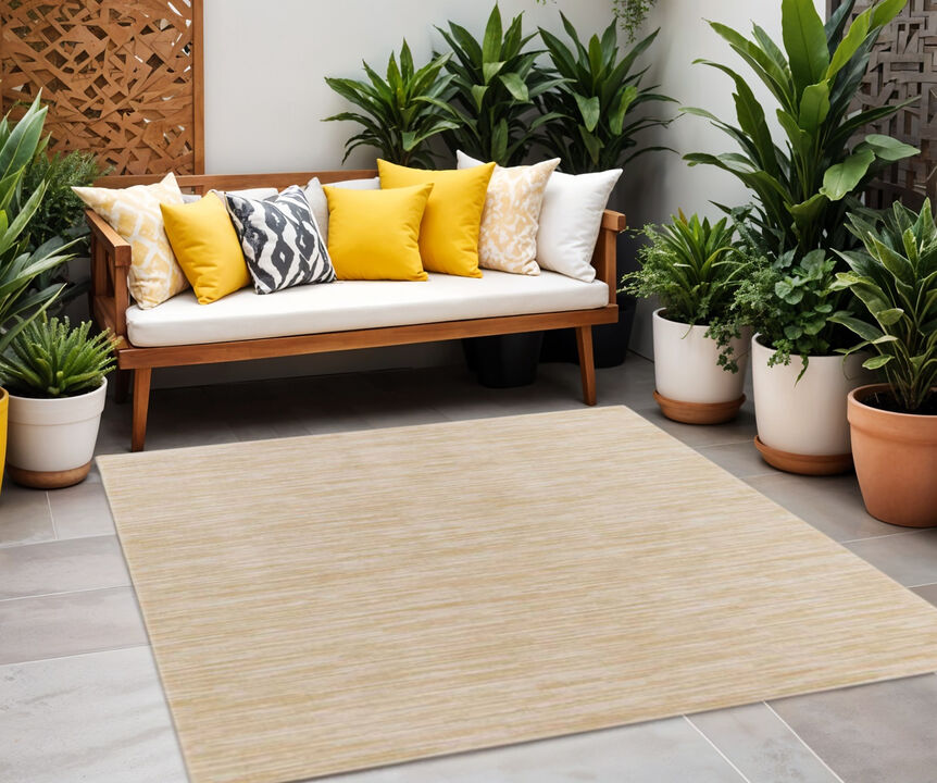 HomeRoots 7' Ivory And Gold Square Abstract Indoor Outdoor Area Rug