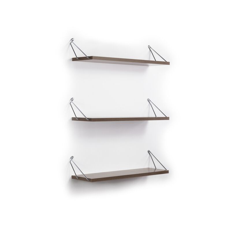 Altai Floating Wall Decor Wall Mounted Rustic Decorative Hanging Metal Bracket Triple Shelves for Books, Walnut/Chrome