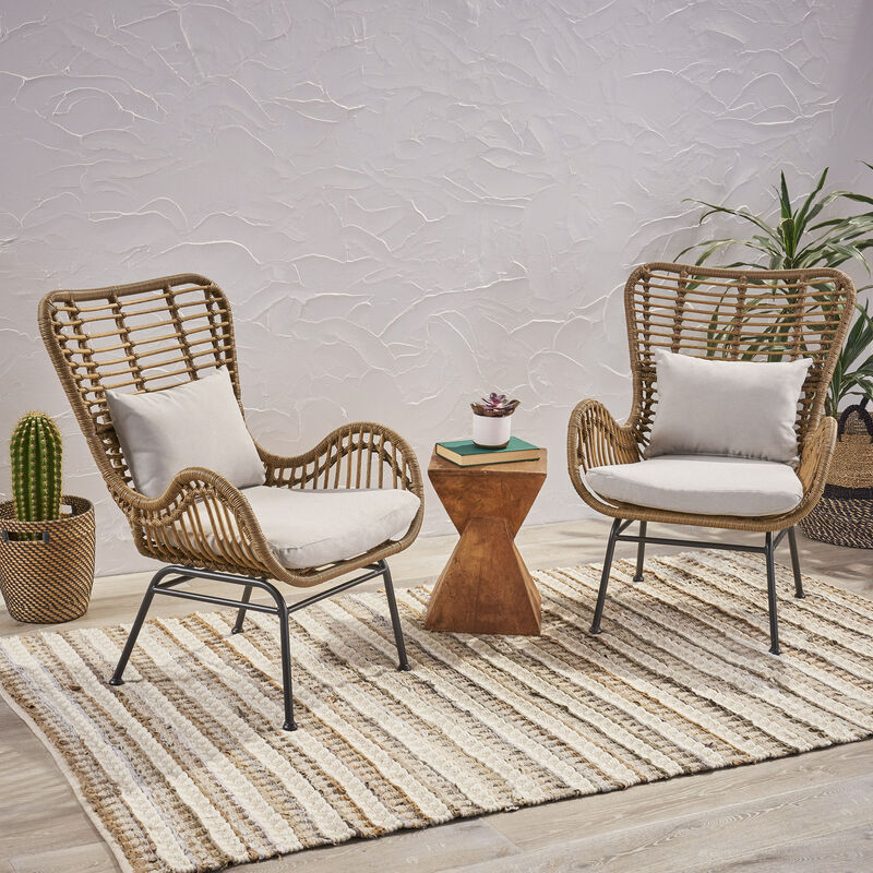 Merax Open Rattan Weave Finish Dining Chair Set of 2