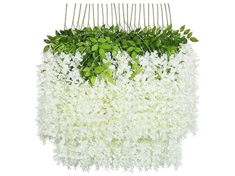 24 Pack White Artificial Hanging Wisteria Flowers Wedding Centerpiece Decor image number 0