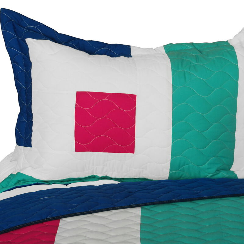 Queen 3 Piece Vermicelli Quilted Geometric Quilt Set for Bedroom Bedding-Green image number 2