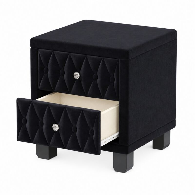 Worsal Button‑Tufted Velvet 2‑Drawer Nightstand image number 3