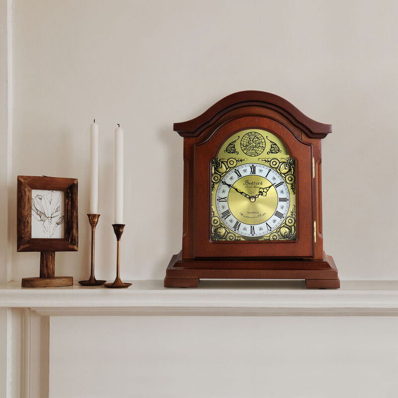 Bedford Clock Collection Mahogany Mantel Clock with Chimes