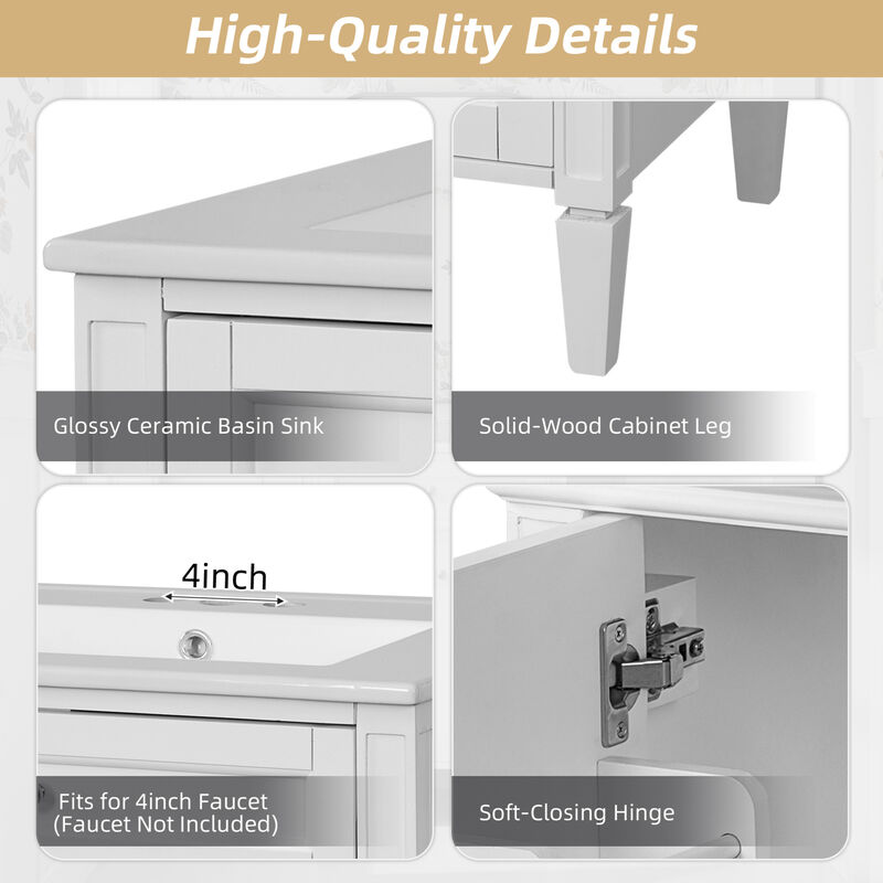 ELEMENT ACE 24 Inch Bathroom Vanity with 2 Doors, Tip-Out Drawer and Sink, Soft-Closing Doors with Organizers Adjustable Shelf Compact Space-Saving Bathroom Storage Cabinet image number 8