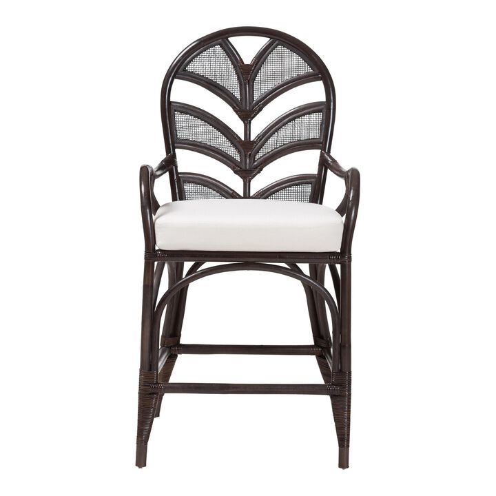 bali & pari Niven Natural Rattan Counter Stool with Cushion - Handwoven Wicker Accent Stool with Banana Leaf Backrest Design for Kitchen Island