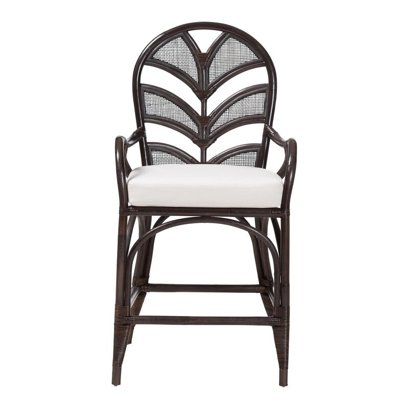 bali & pari Niven Natural Rattan Counter Stool with Cushion - Handwoven Wicker Accent Stool with Banana Leaf Backrest Design for Kitchen Island image number 1