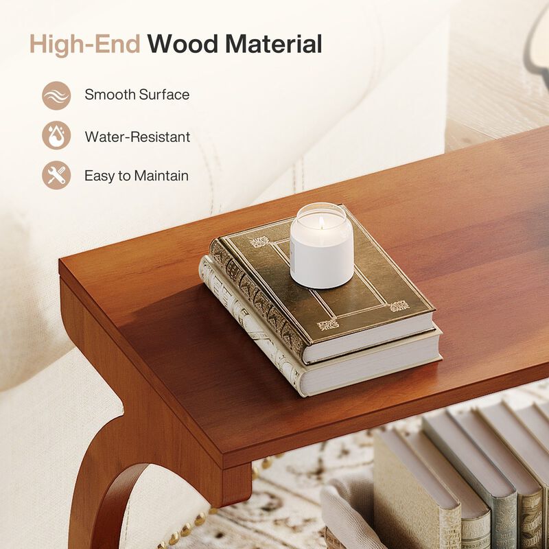 Narrow Solid Wood 2-Tier Side Table with Storage Shelf, End Table image number 4