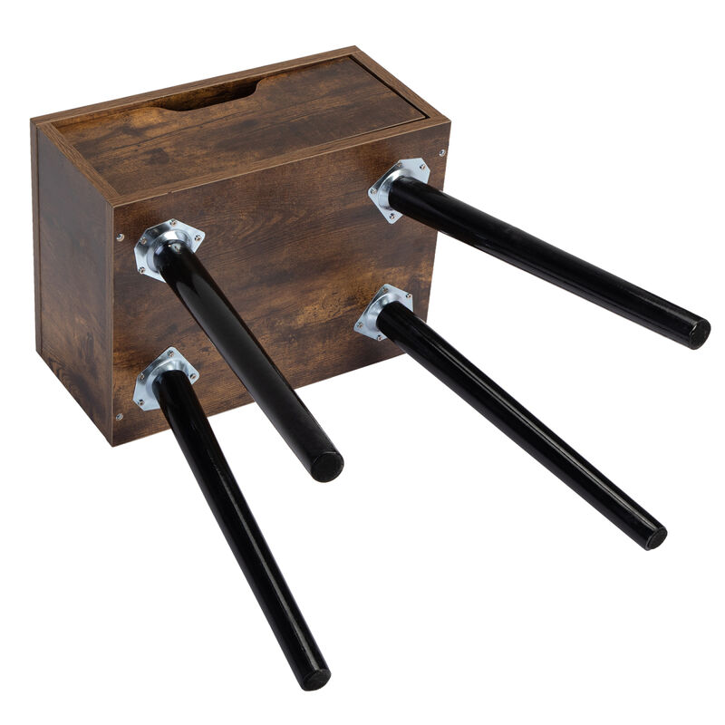 Streamdale Mid Century Wood Side Table with Storage, Rustic Brown & Black