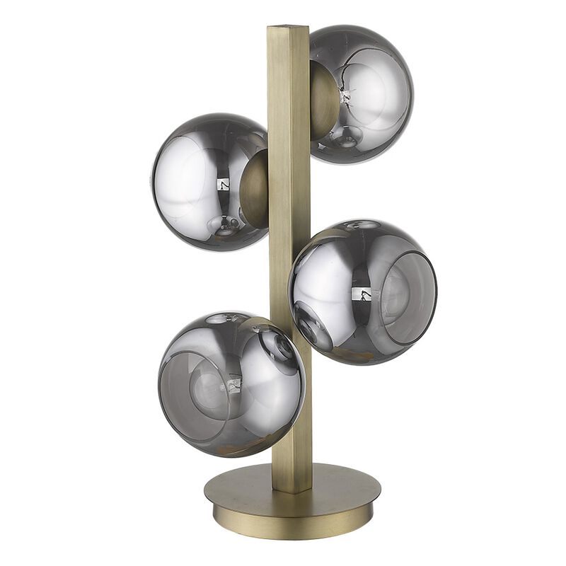 Hivvago 24" Brass Metal Four Light Novelty Table Lamp With Silver Metallic Globe Shades