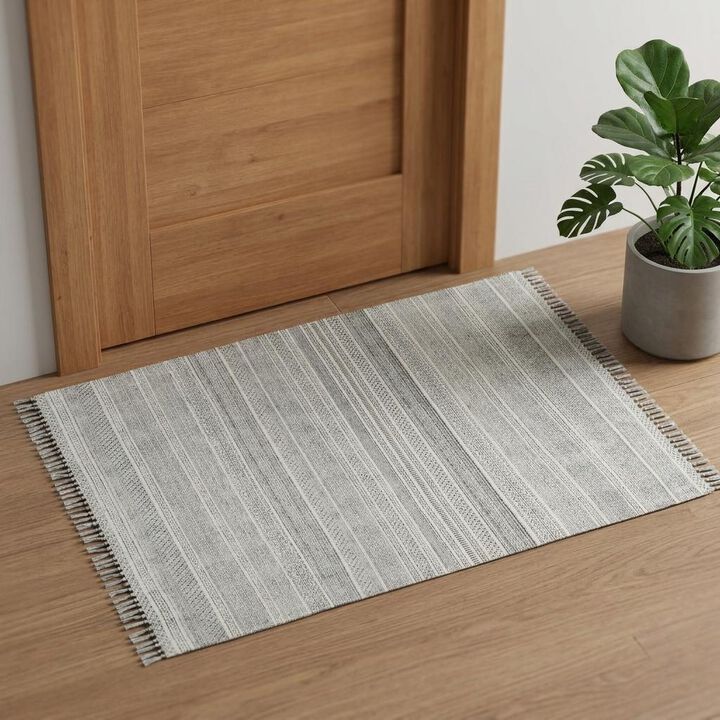 HomeRoots Geometric Flatweave Handmade Distressed Area Rug With Fringe