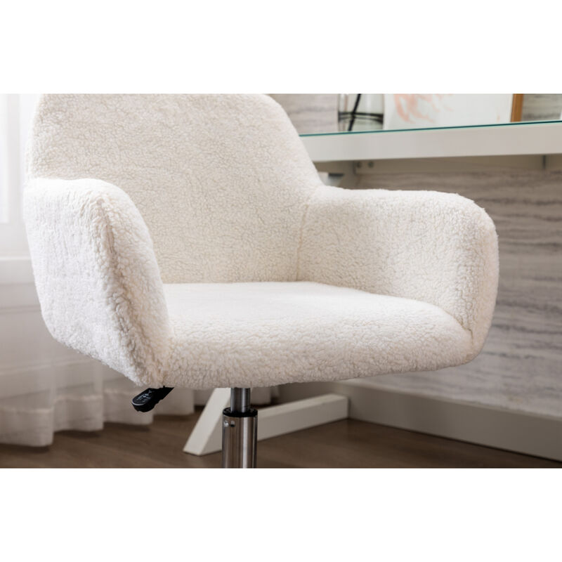 Faux Fur Home Office Chair, Fluffy Fuzzy Comfortable Makeup Vanity Chair, Swivel Desk Chair Height Adjustable Dressing Chair for Bedroom