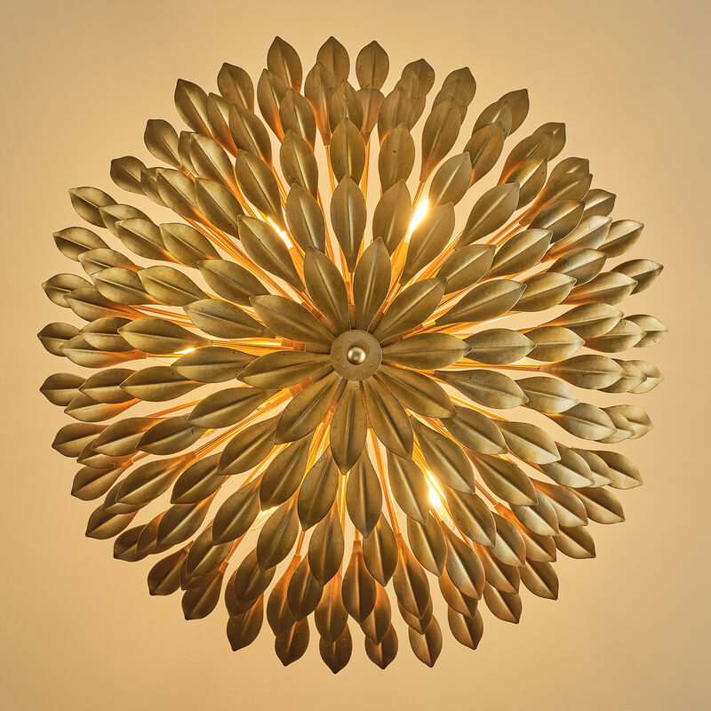 22" 6-Light Gold Modern Leaf Chandelier for Bedroom, Living Room, Entryway