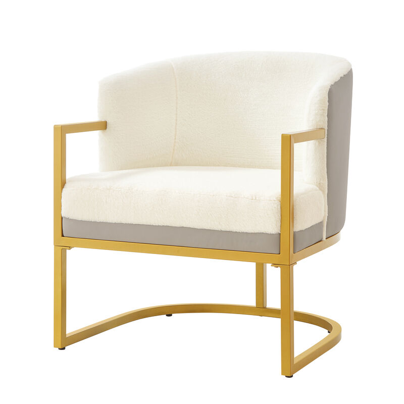 Merax Faux Rabbit Fur Accent Chair with Golden Metal Frame image number 0