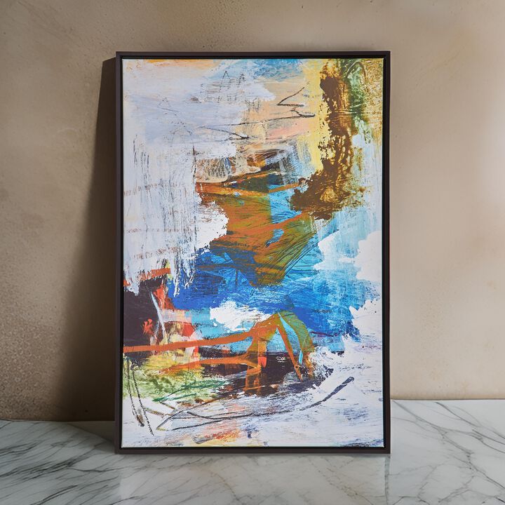 25 x 37 Handcrafted Wall Art Abstract Giclee, Black Frame, Multicolor
