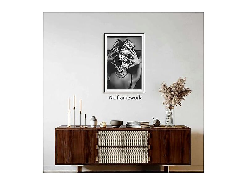 Trendy Black White Wall Art Luxury Money Hair Rollers Woman Poster Retro Bold image number 2