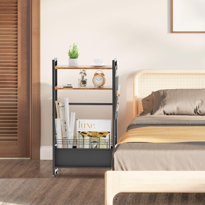 Oppro Small Side End Table with Drawer for Small Spaces, Narrow Slim Nightstand Bedside Sofa Table with Wheels, Space Saving Ski