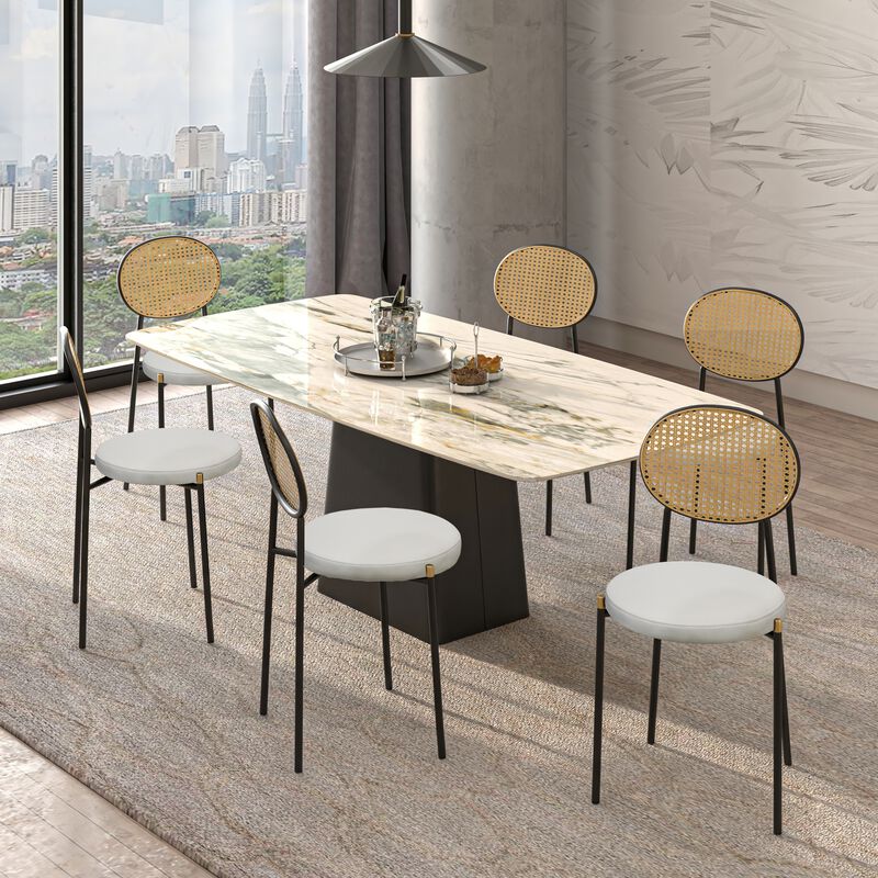 LeisureMod Euston Modern Dining Chair with Wicker Back and Velvet/Leather Seat, Indoor Kitchen, Dining Room, Home, Contemporary Side Chair Seating, Set of 4