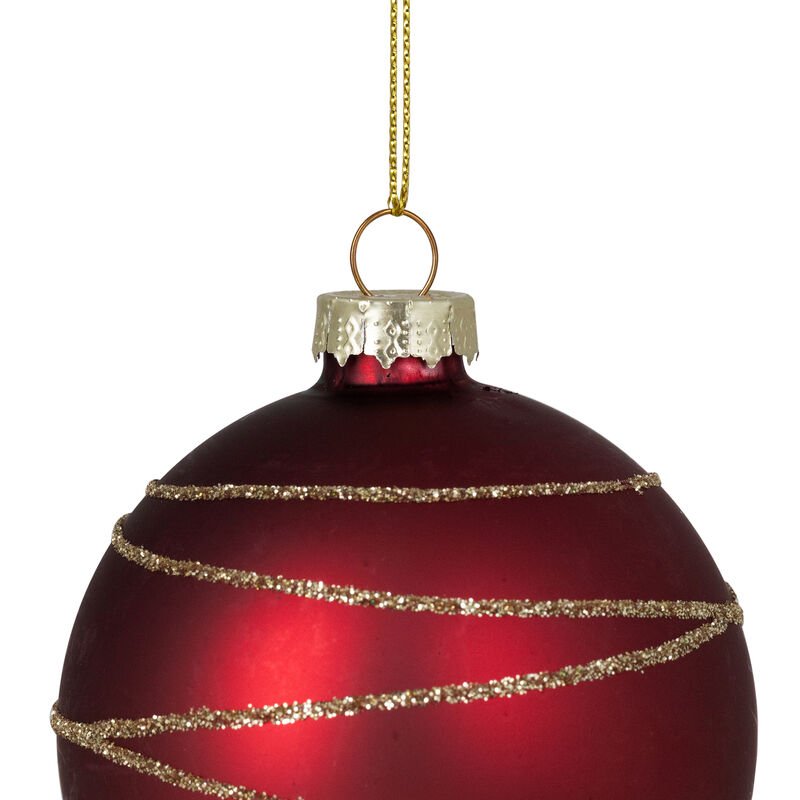 Glittered Golden Stripes Christmas Glass Ball Ornaments - 3" (75mm) - Red and Green - 4ct image number 9