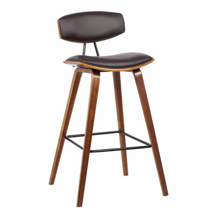 Wooden Frame Leatherette Barstool with Flared Legs, Brown-Benzara