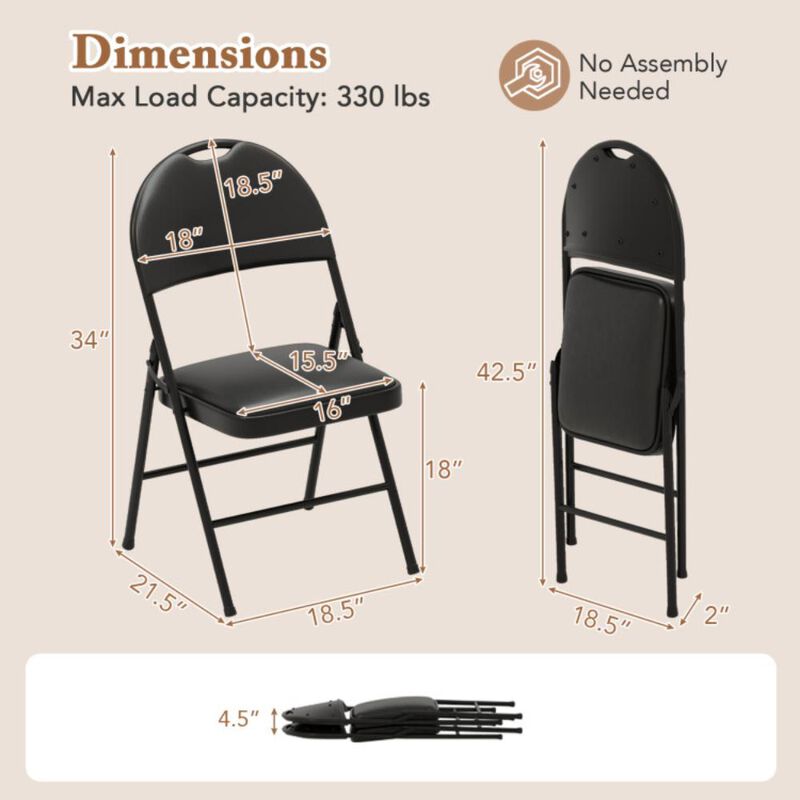 Hivvago 2 Pack Padded Folding Chairs with Metal Frame and Carry Handle