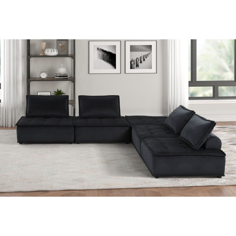 Streamdale Anna Black Velvet 5 Piece Sectional Sofa image number 1