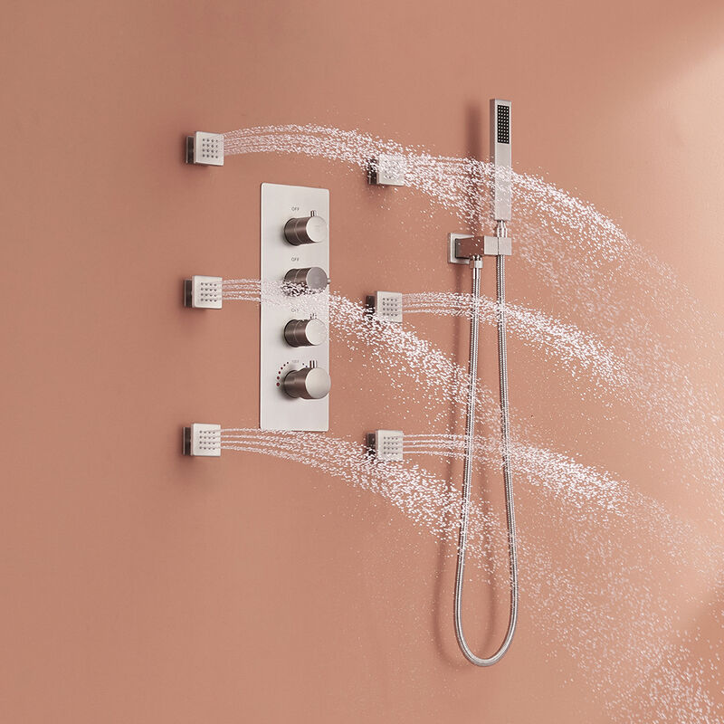 Mondawe 3 Functions Ceiling Mounted Thermostatic Shower System with 6 Body Jets and Rough-in Valve in Chrome