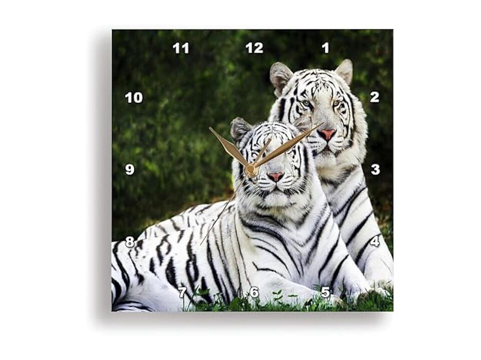 White Tigers Wall Clock 15 Inch Home Decor