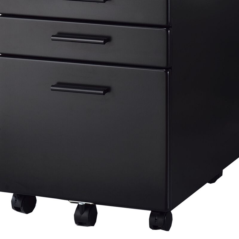 Contemporary Style File Cabinet with Lock System and Caster Support, Black-Benzara