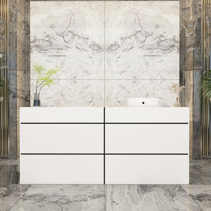 86.6 in. W White Wood Computer Desk, Reception Desk White Writing Desk, Eco-Friendly Paint Finish