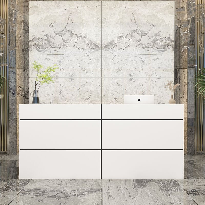 86.6 in. W White Wood Computer Desk, Reception Desk White Writing Desk, Eco-Friendly Paint Finish