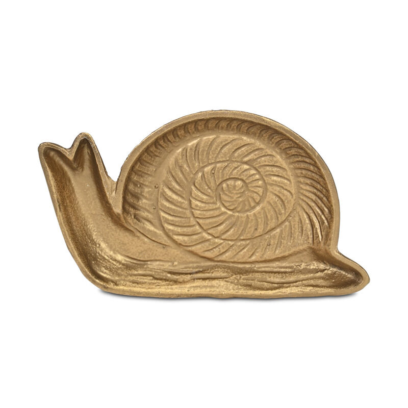 HomeRoots 7" Antiqued Gold Cast Iron Snail Trinket Tray image number 5