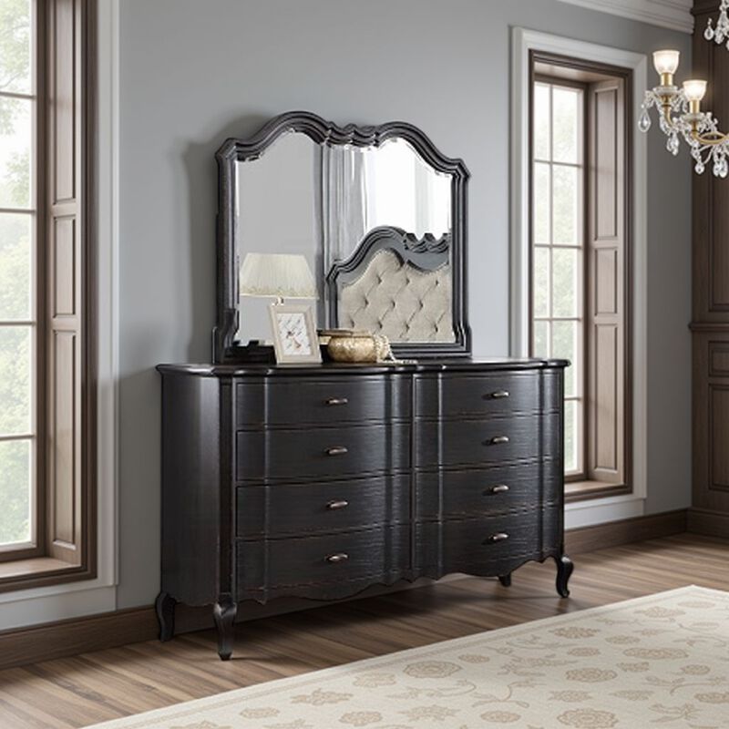 Chery Dresser Mirror, 39x46 Beveled Edges and Classic Black Wood Frame