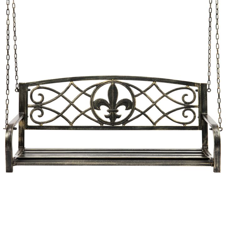 Hivvago Farm Home Bronze Sturdy 2 Seat Porch Swing Bench Scroll Accents