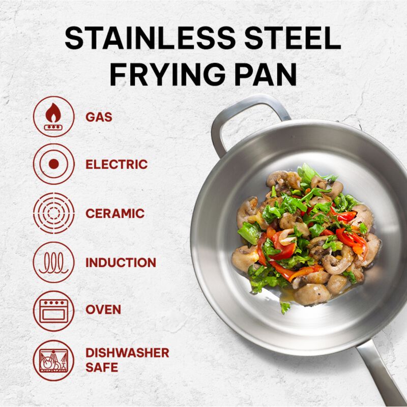 Beka Maestro Frying Pan Skillet - Stainless Steel Pan for Stainless Steel Cookware Set 5-Ply Construction, Oven Safe, Stainless Steel Frying Pan, Lead, Cadmium Free, Non Toxic Cookware